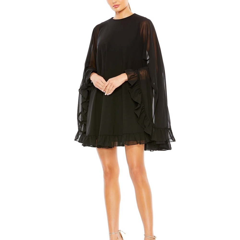 ⚡️SOLD⚡️Mac Duggal High Neck Ruffle Hem Cape Mini Dress - AS IS